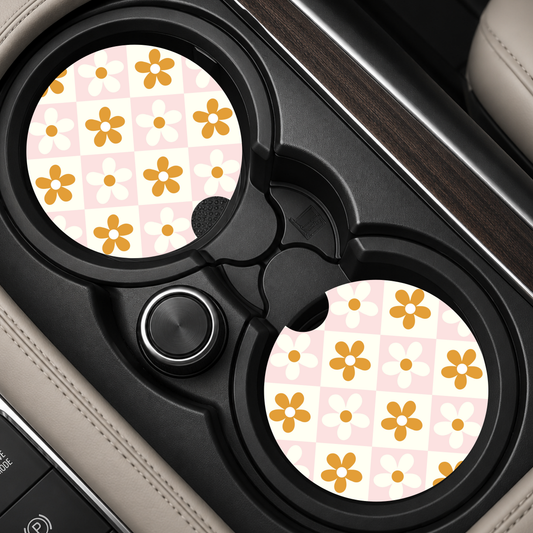 Checkered Daisy Car Coaster