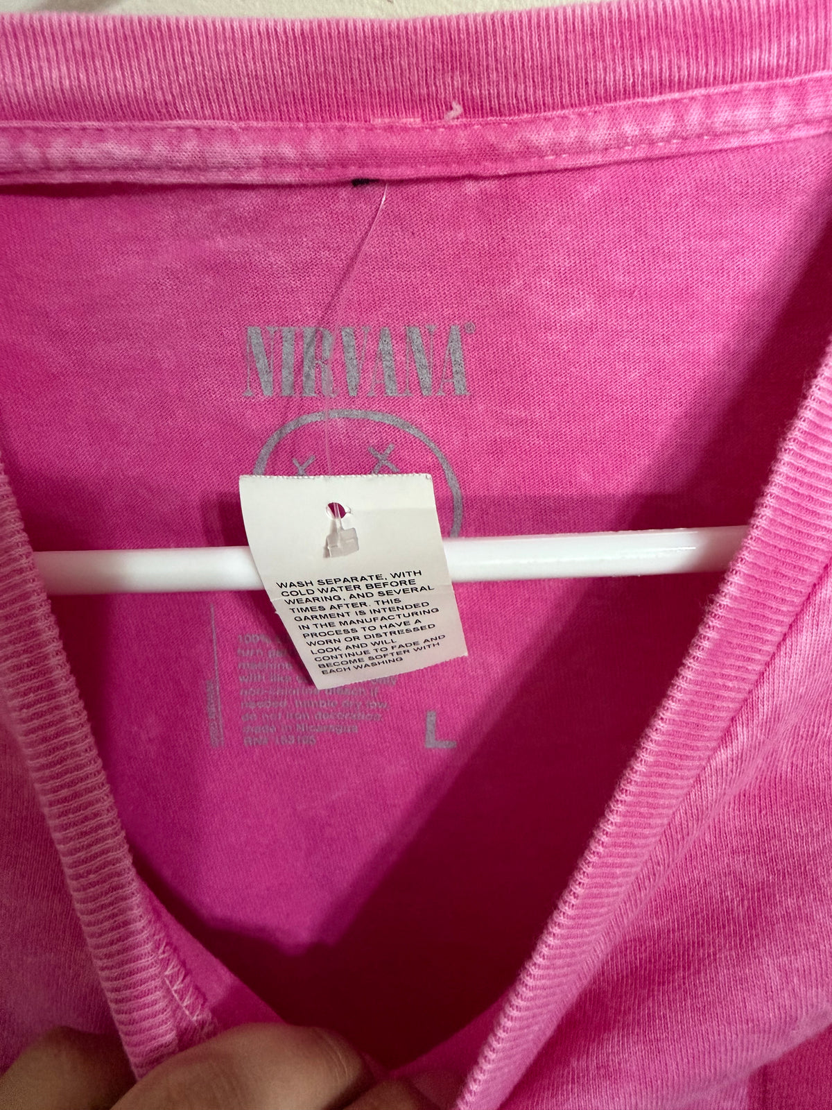 Large NWOT Pink Acid Wash Monochromatic Nirvana Graphic Tee