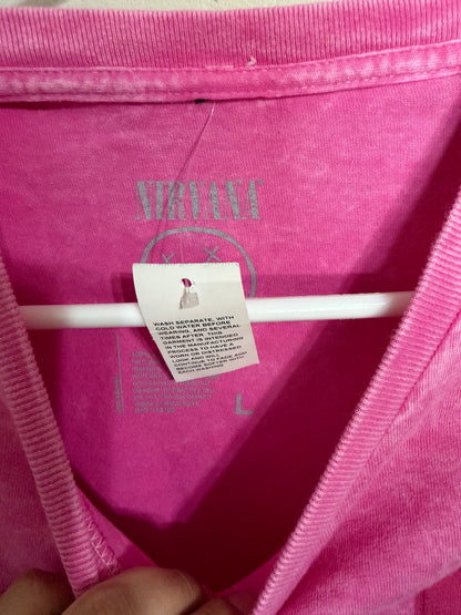 Large NWOT Pink Acid Wash Monochromatic Nirvana Graphic Tee