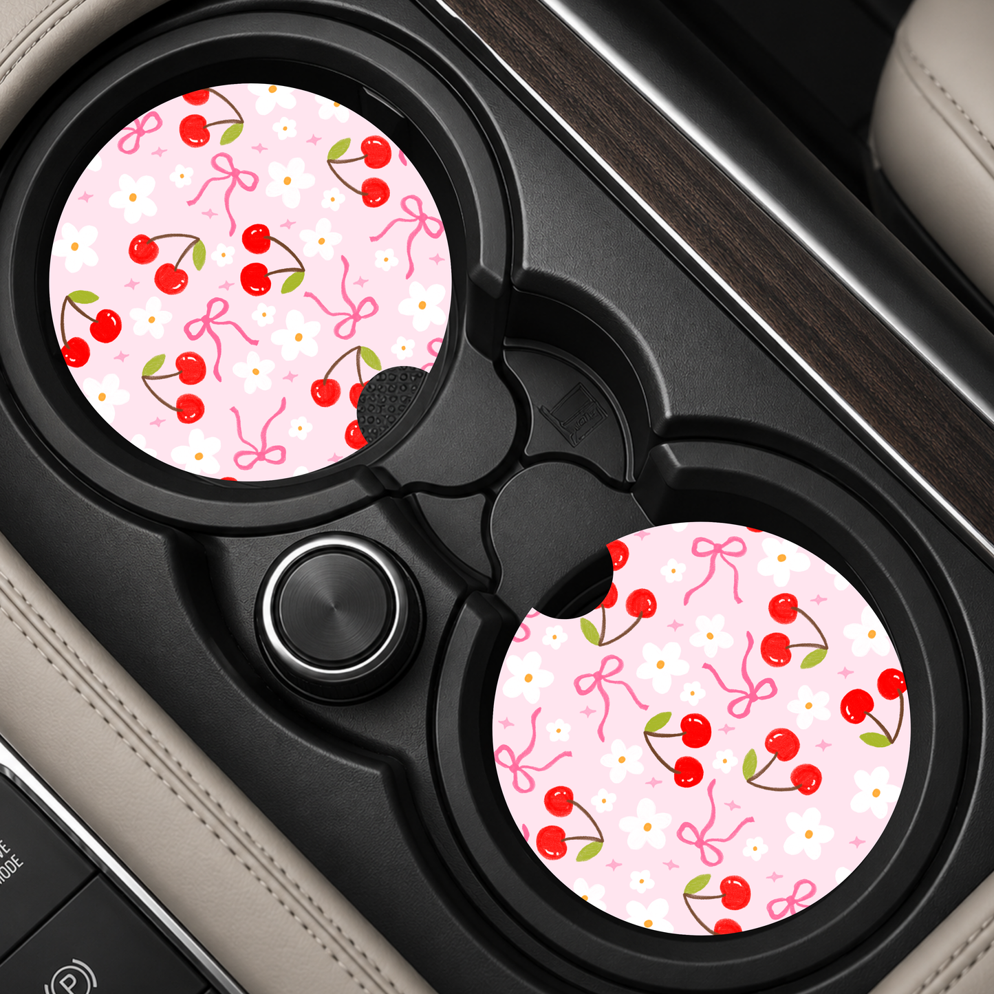Cherries & Bows Car Coaster