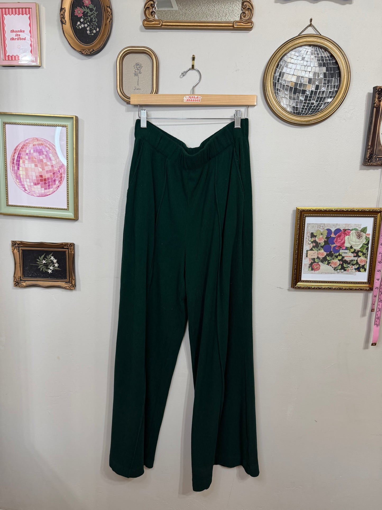 XL Green Ribbed Wide Leg Pants