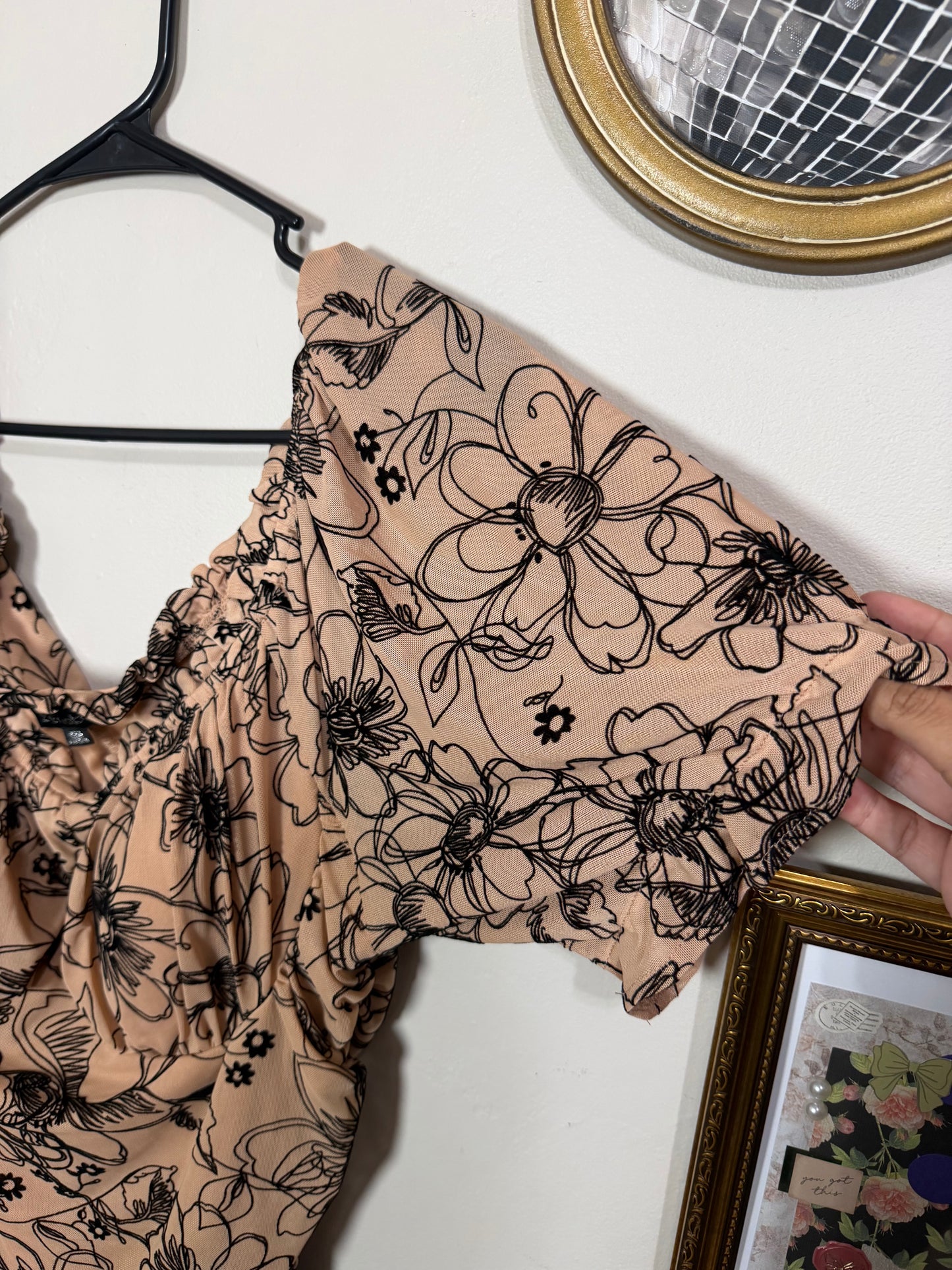 2x Nude Black Lace Floral Look Blouse