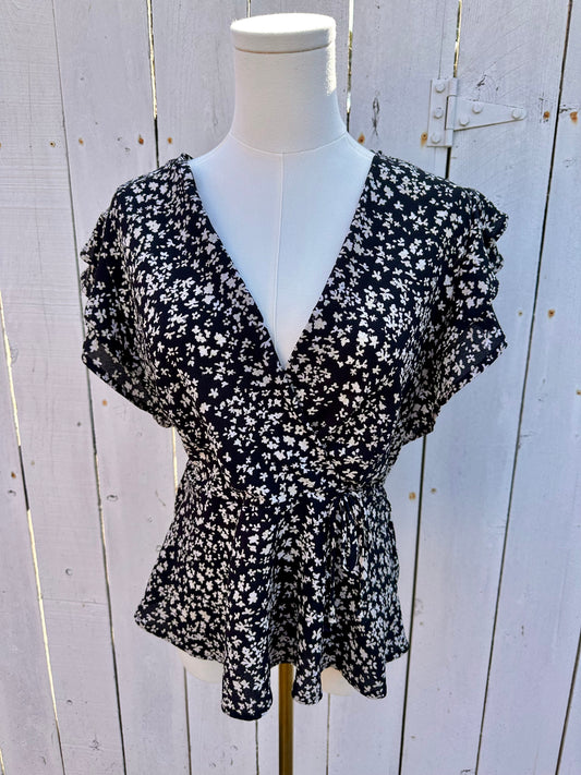 Large Floral Black Top