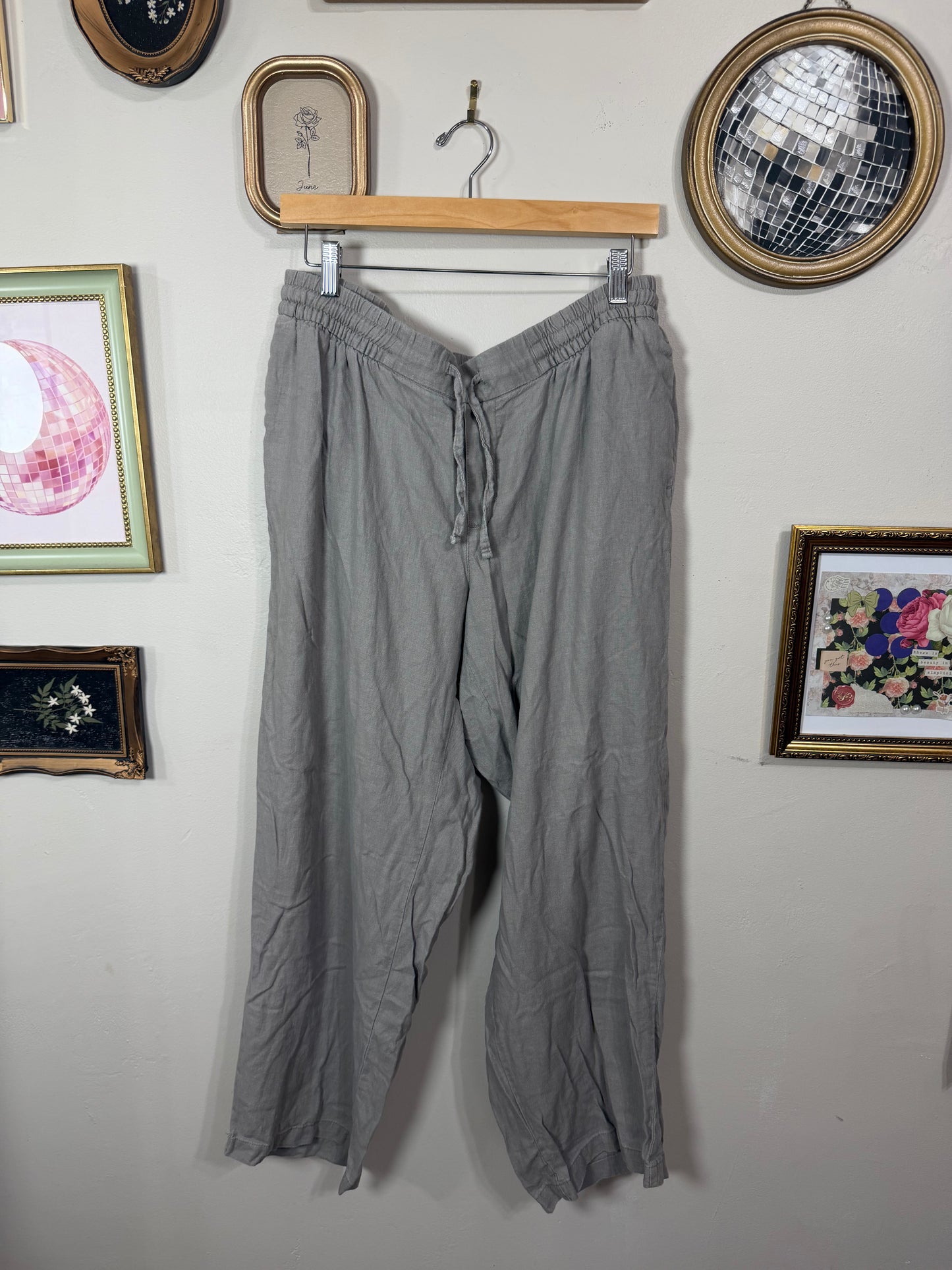 1x Plus Grey Linen Pants w/ Drawstring & Pockets