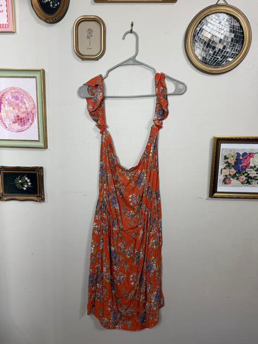 XL Orange Floral Off Shoulder Dress