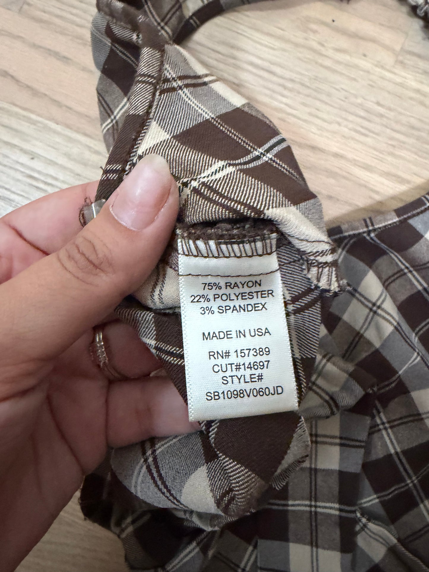 Large Brown Plaid Halter Top w/ Tie Back