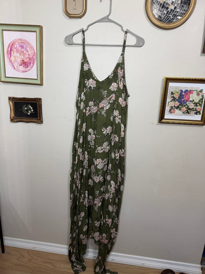 XXL Green Floral Midi Dress w/ Pockets