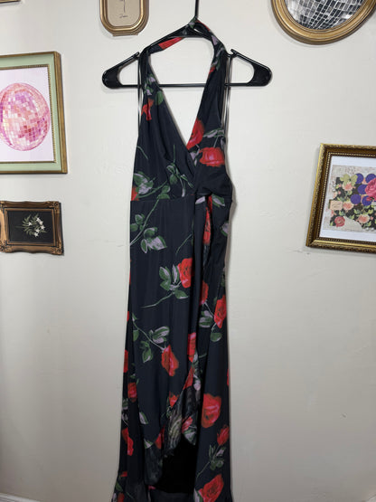 Large Black w/ Red Roses Halter Dress
