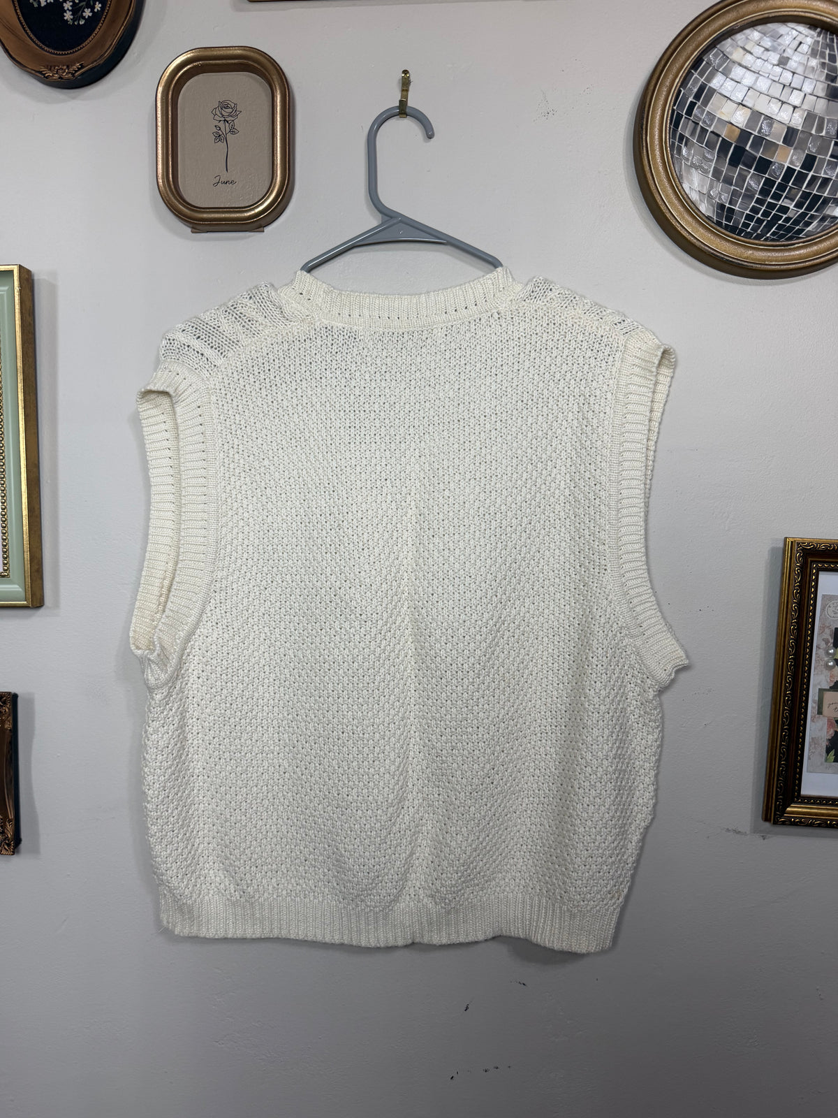 Large Vintage Cream Vest w/ Gold Buttons