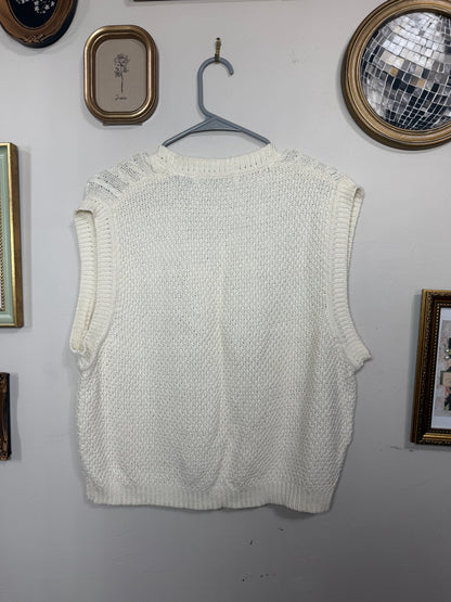 Large Vintage Cream Vest w/ Gold Buttons