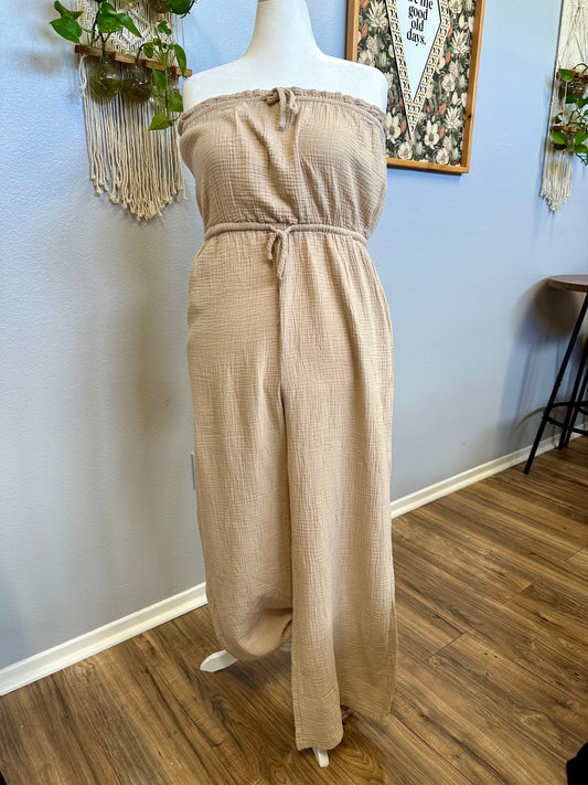 XL Tan Gauze Jumpsuit