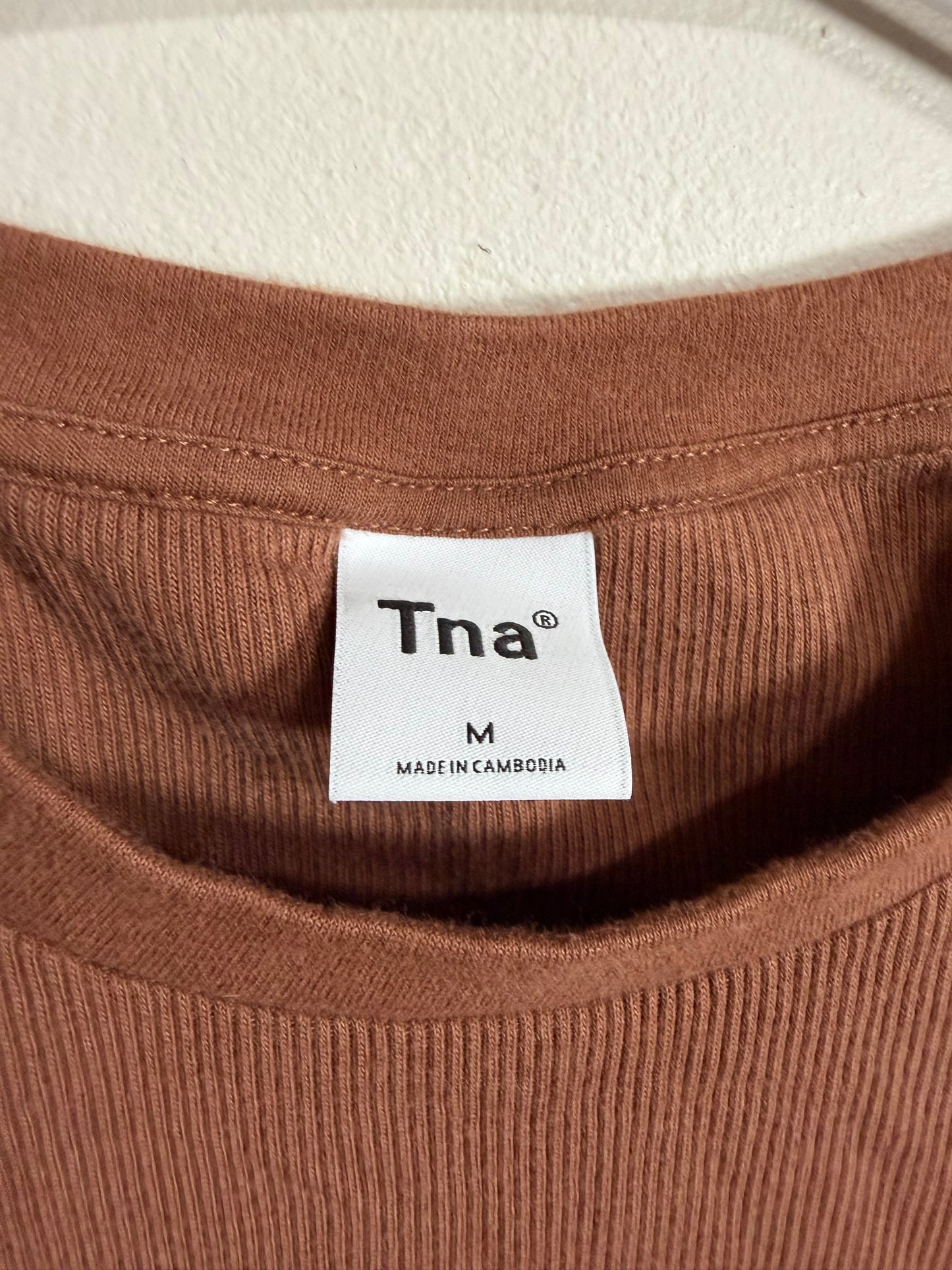 Medium Brown Ribbed Crop Tee