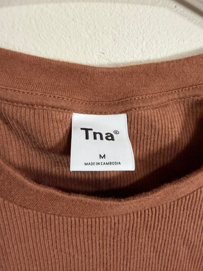 Medium Brown Ribbed Crop Tee