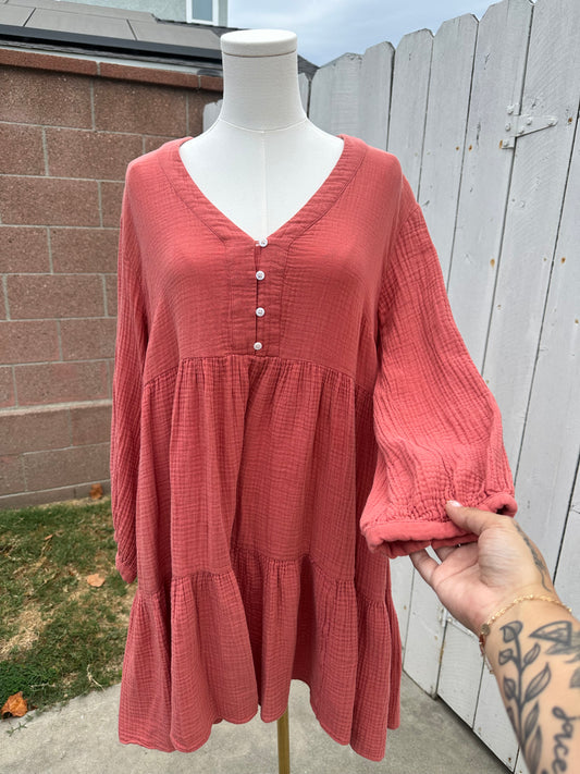Size 10 Mauve Long Sleeve Gauze Dress