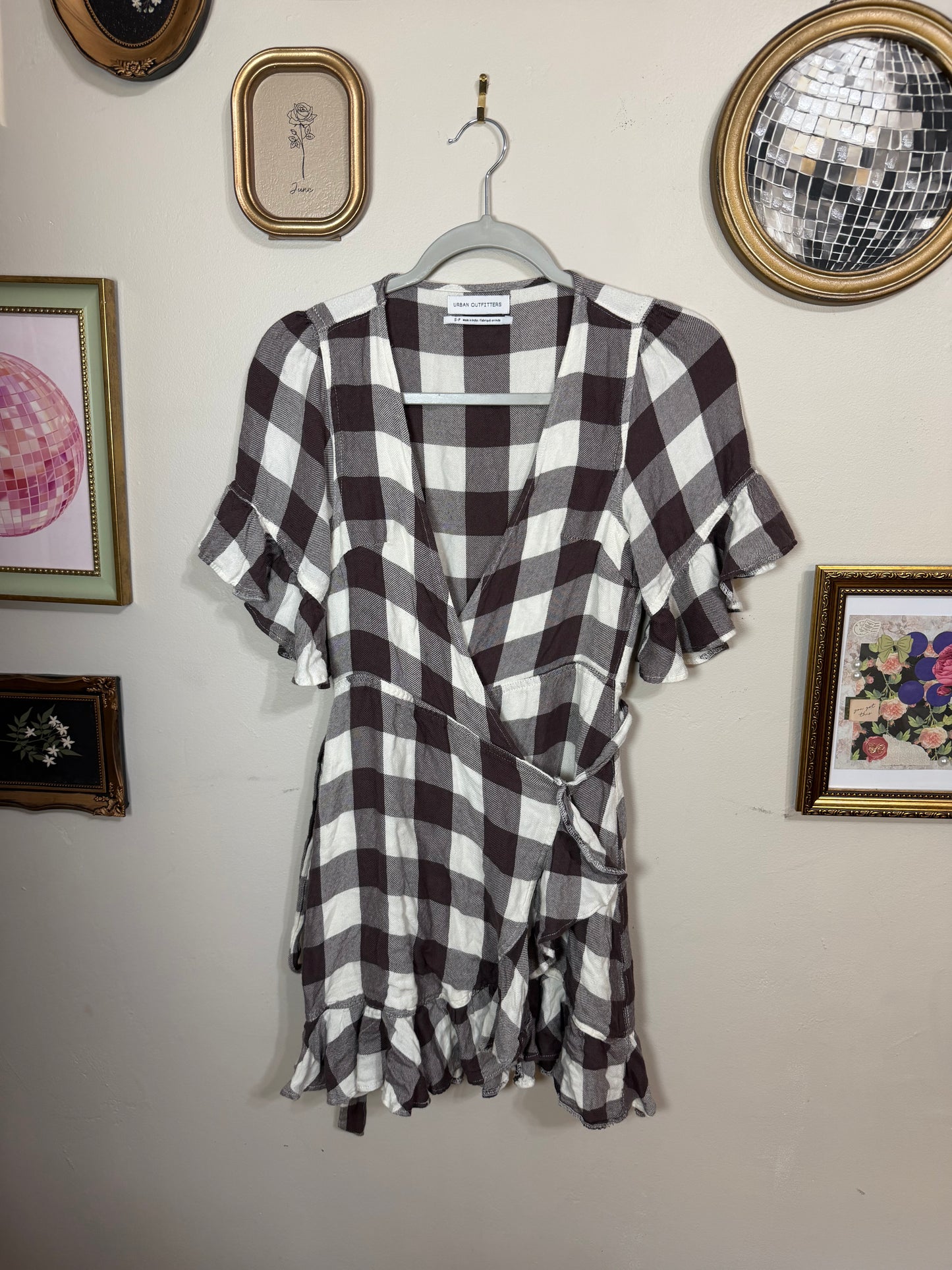 Small Brown Checkered Wrap Dress