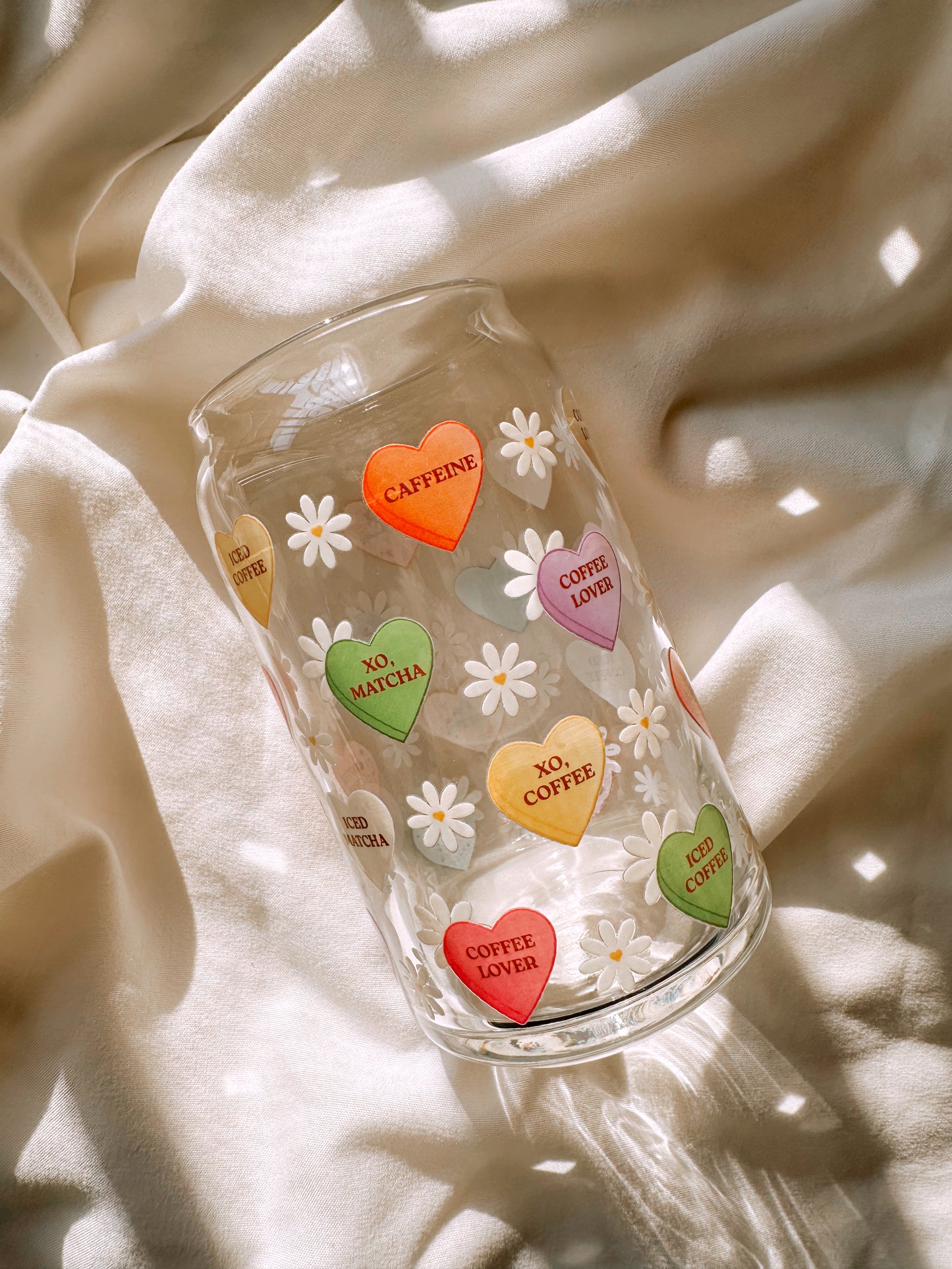 Caffeine Vday Hearts Glass Cup