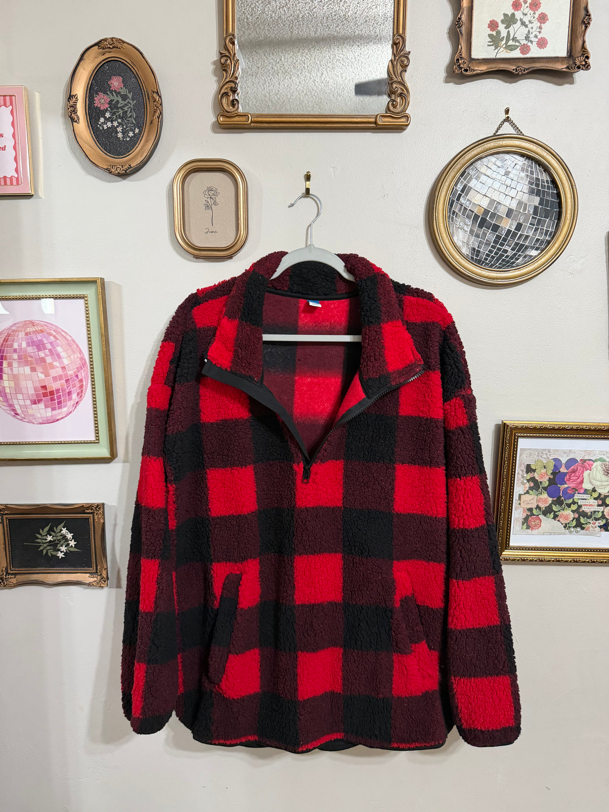XXL Tall Red Black Plaid Checkered Fleece Jacket