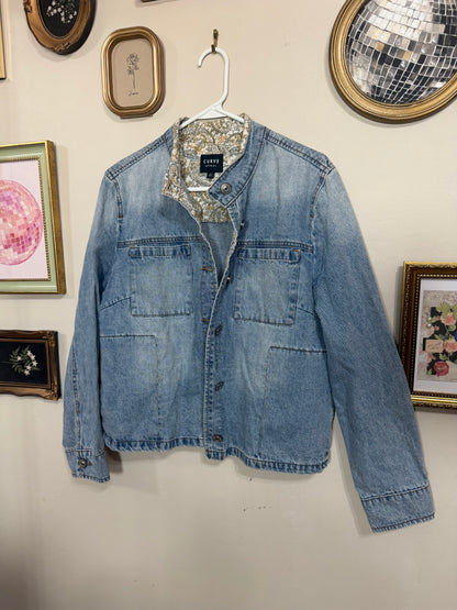 Large Denim Jacket w/ Floral Pattern Lining