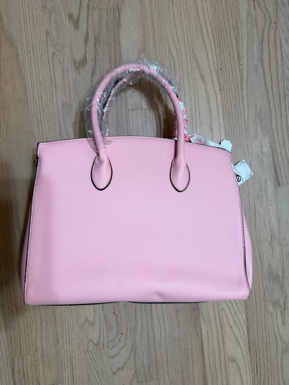 NWT Pink Structured Satchel Handbag with Teddy Bear Keychain & Crossbody Strap