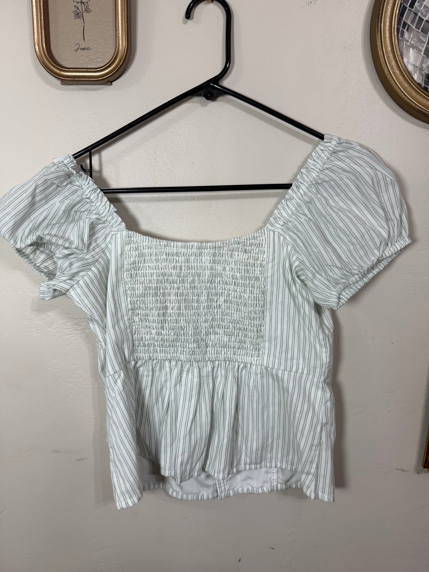 Medium NWT Green White Striped Peplum Top