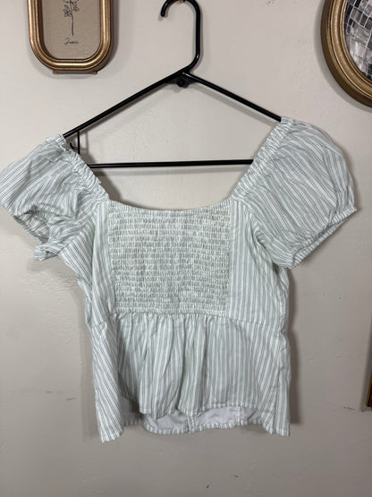 Medium NWT Green White Striped Peplum Top