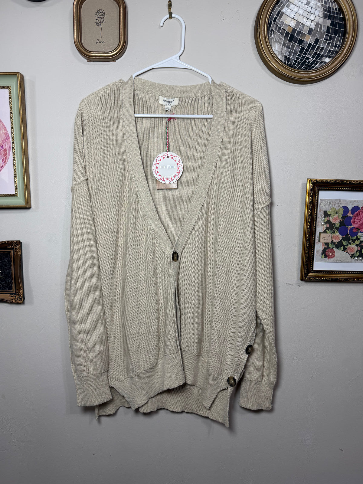 Small (up to med) NWT Beige Cardigan w/ Button Detail