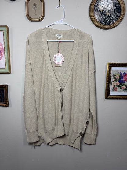 Small (up to med) NWT Beige Cardigan w/ Button Detail