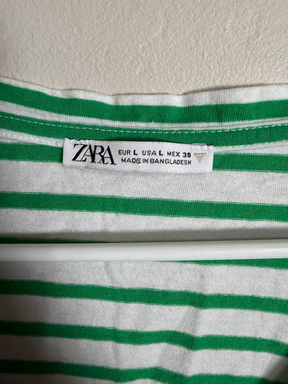 Large Green White Striped VNeck