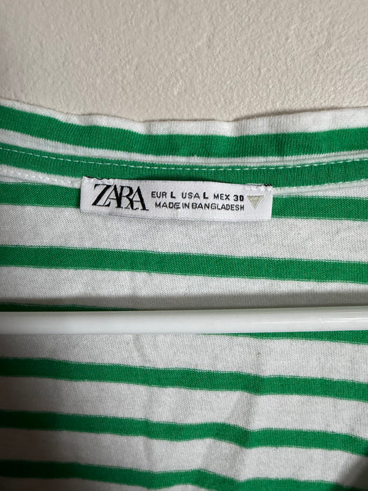 Large Green White Striped VNeck