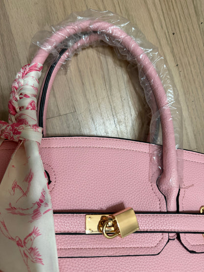 NWT Pink Structured Satchel Handbag with Teddy Bear Keychain & Crossbody Strap