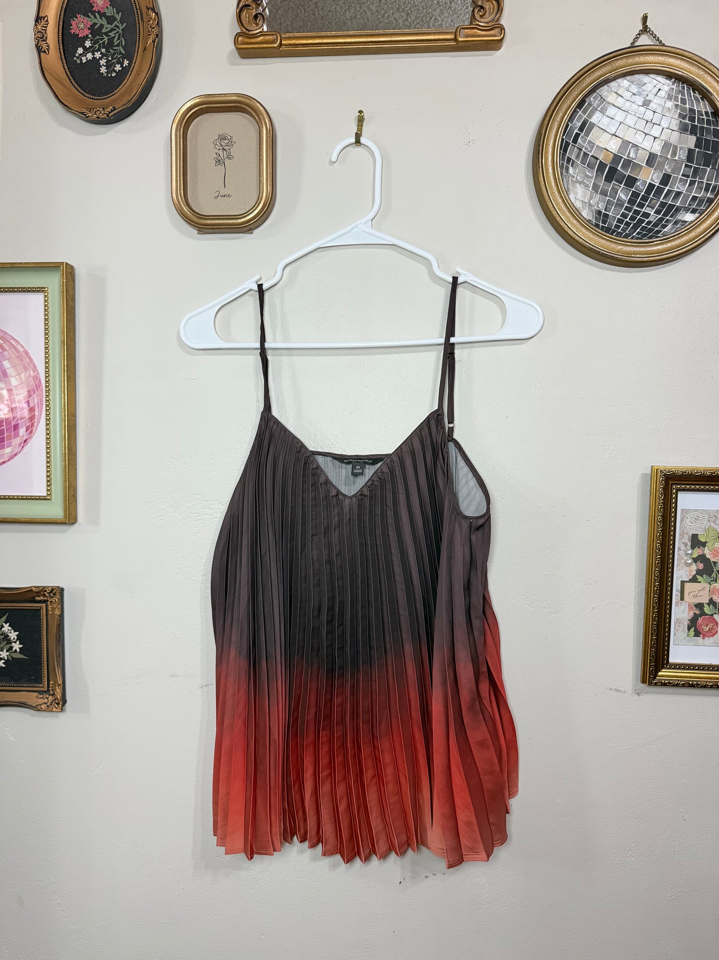 Medium Pleated Ombre Spaghetti Strap Camisole in Brown Rust