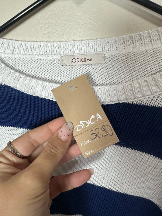 Small Blue White Striped Cropped Sweater