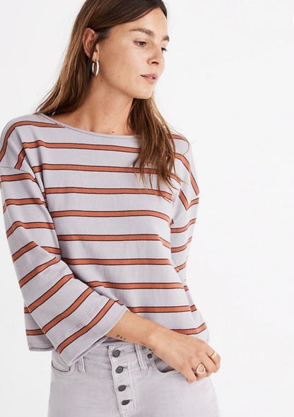 Medium Striped Boatneck 3/4 Length Sleeve Tee
