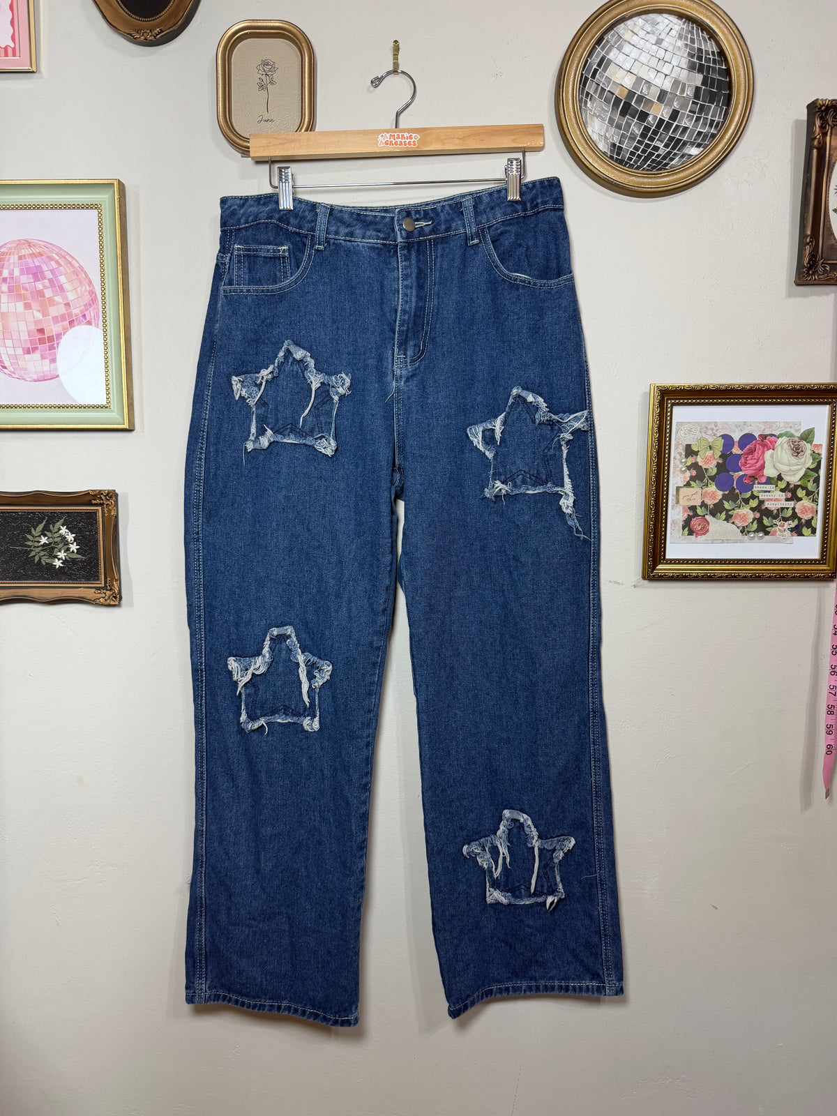 XL Dark Washed Wide Leg Star Denim Jeans