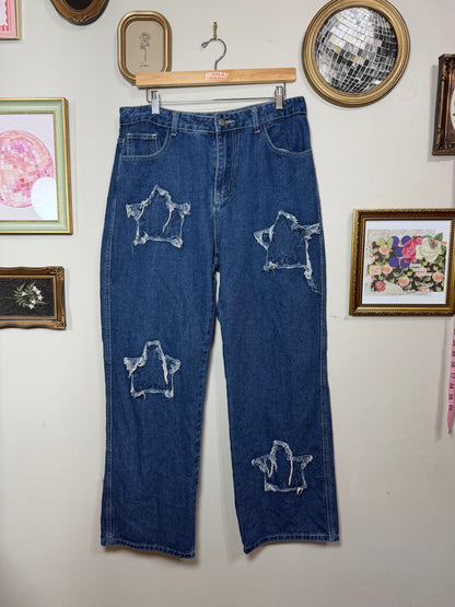 XL Dark Washed Wide Leg Star Denim Jeans