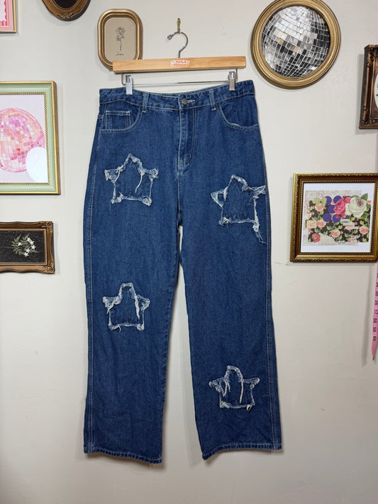 XL Dark Washed Wide Leg Star Denim Jeans