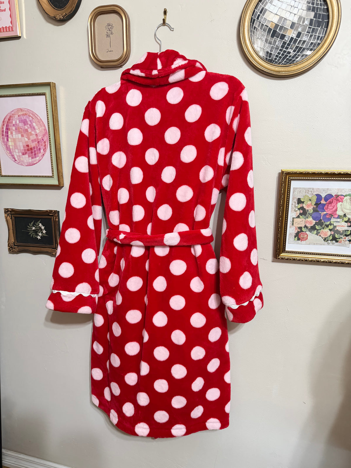 XS/S Red White Polka Dot Robe w/ Tie & Pockets