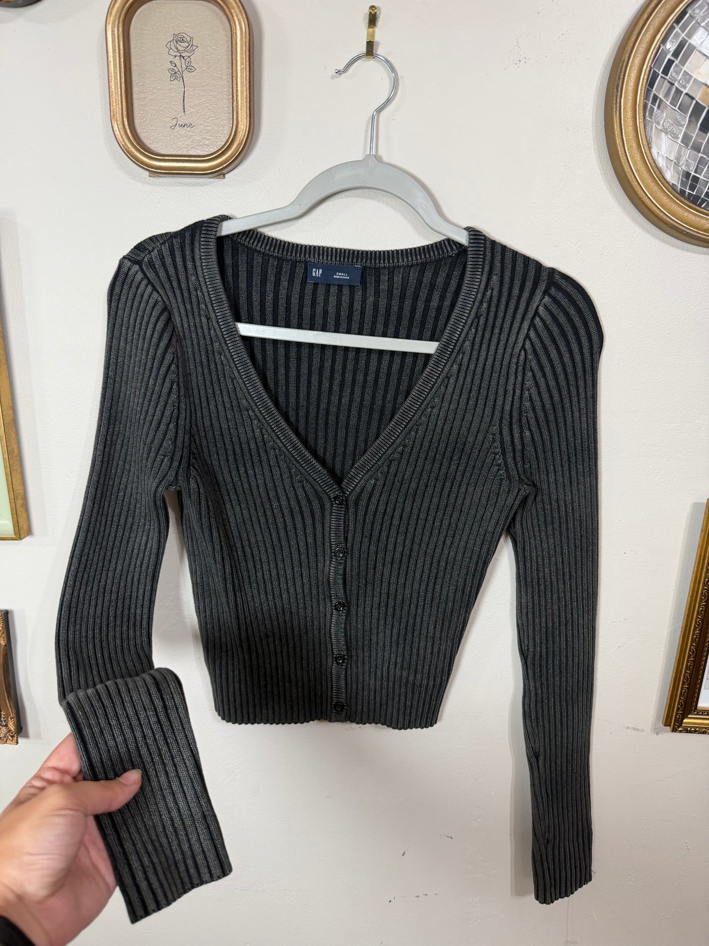 Small Grey Charcoal Button Up Cardigan Top