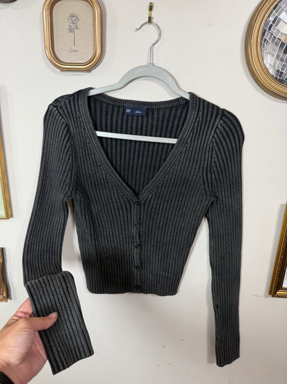 Small Grey Charcoal Button Up Cardigan Top