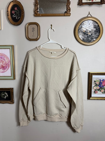 Small Oversized Neutral Textured Sweater w/ Kangaroo Pocket