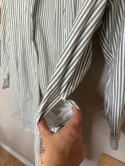 XS Green/White Striped Button Up
