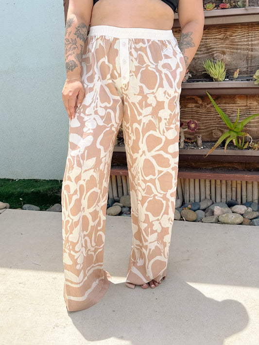 Floral Print Woven Elastic Pants