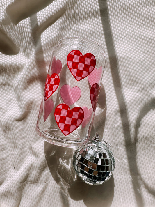 Checkered Hearts Glass Cup