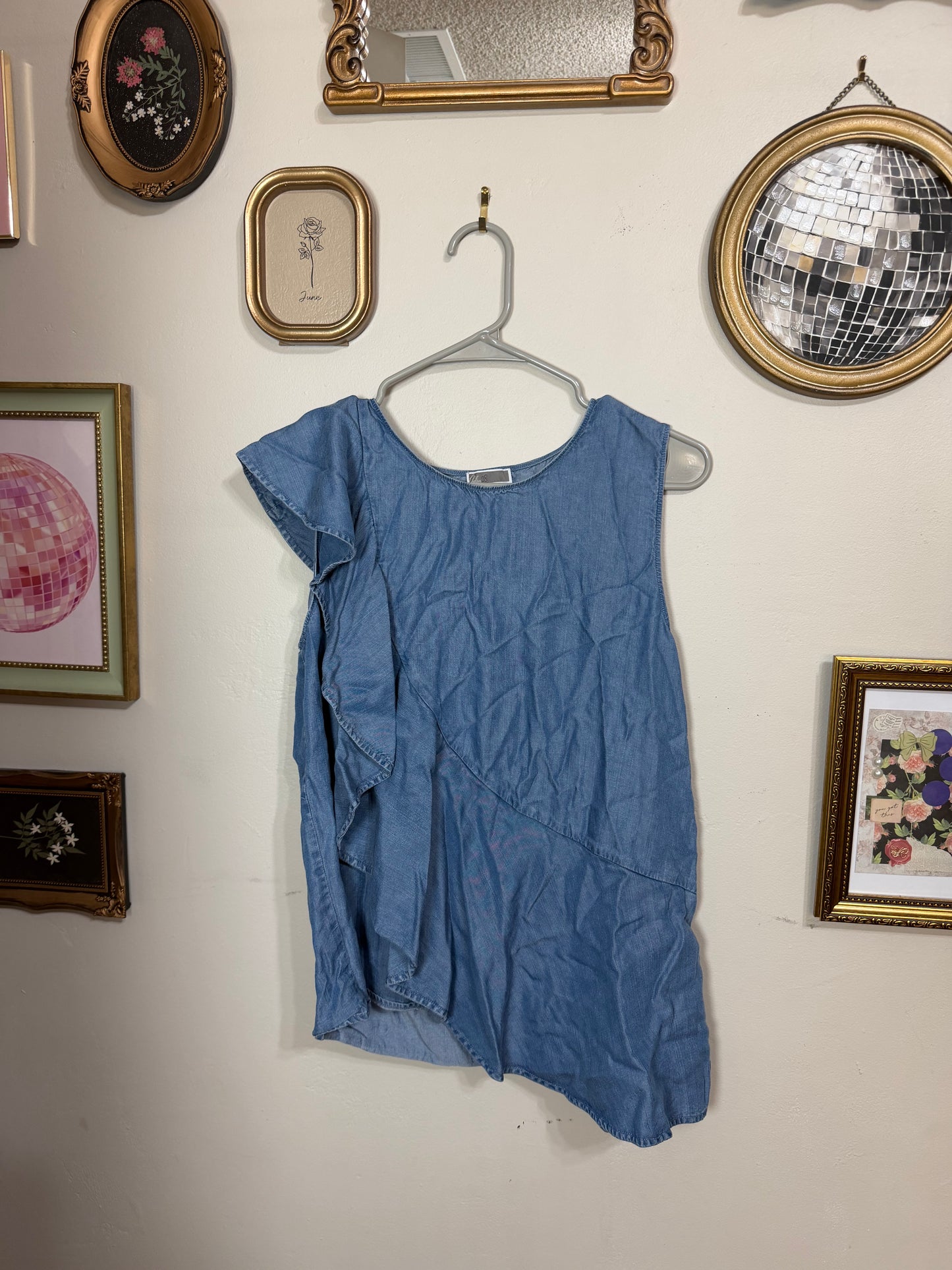 Medium Chambray Ruffle Blouse Tank