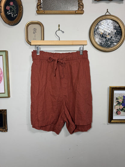 1x Rust Linen Rayon Shorts w/ Pockets & Drawstring