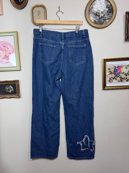 XL Dark Washed Wide Leg Star Denim Jeans