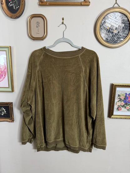 Small (up to XL) Green Velour Crewneck Sweater