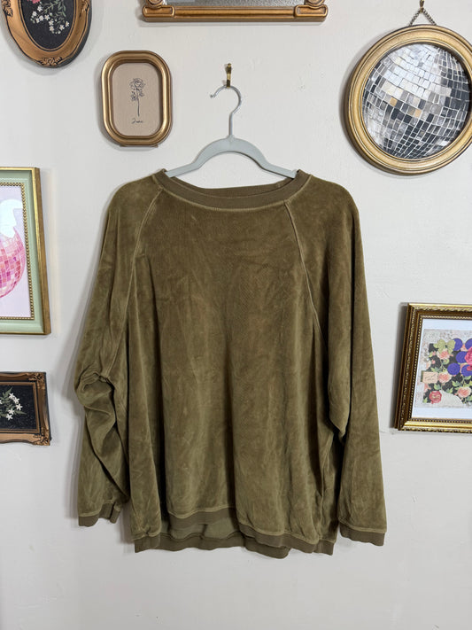 Small (up to XL) Green Velour Crewneck Sweater