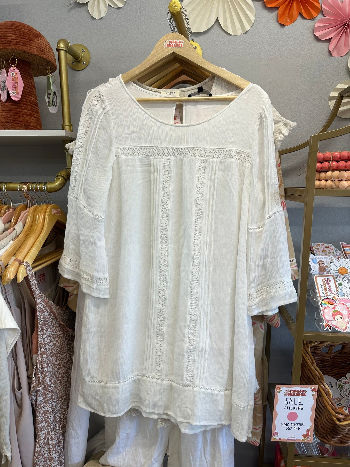 Large White Flare Sleeve Dress