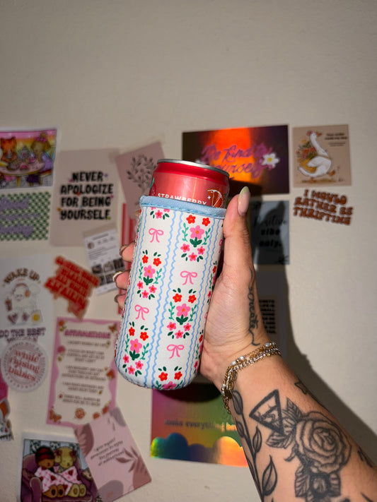 Floral Wallpaper Slim Can Koozie